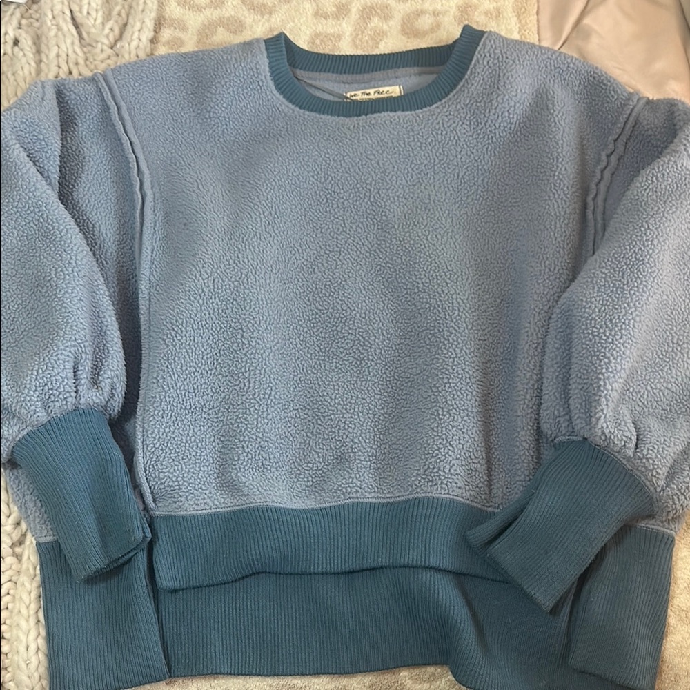We The Free Blue Crew Neck Sweater Relaxed Fit